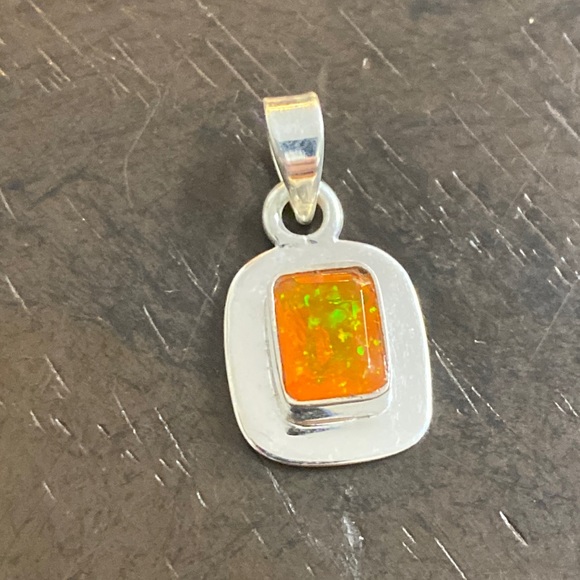 Artisan Jewelry - Orange Enhanced Opal Sterling Silver Pendant